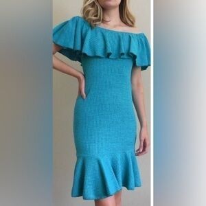Lularoe Cici flounce ruffle stretch dress teal S